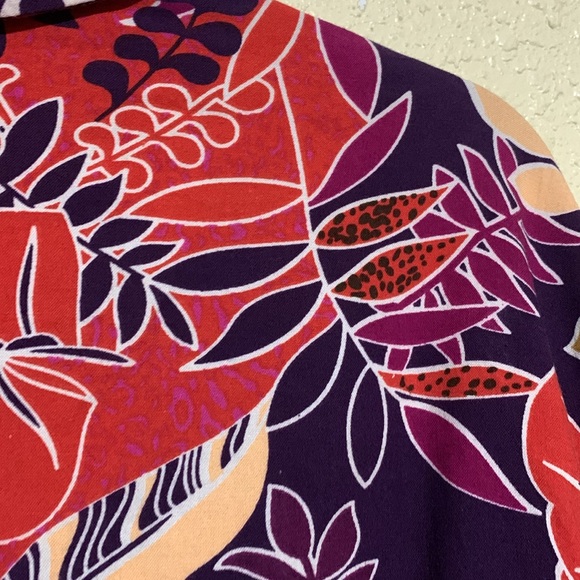 Erika Top Blouse 3X Red Purple Floral Short Sleeve Front Buttons Cotton Rayon - Picture 13 of 13